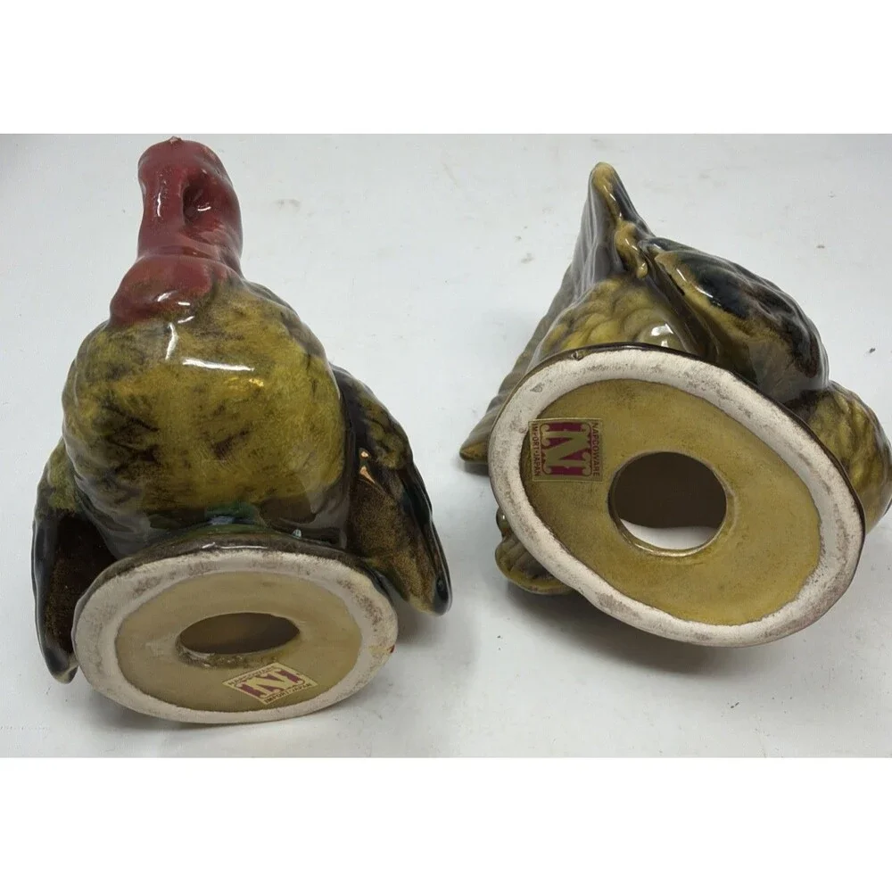 Vintage Japan Napcoware Hand-Painted Ceramic Turkey Candlesticks - Set of Two